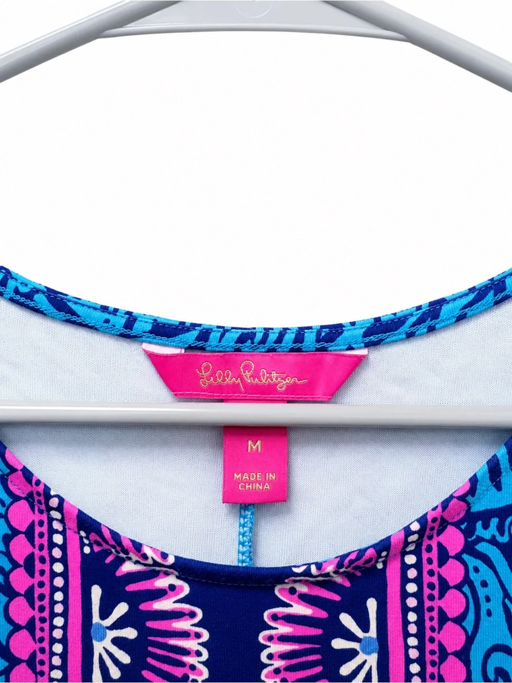 Lilly Pulitzer Blue & Pink Printed Shift Dress Size M – 3/4 Sleeve - Picture 4 of 6